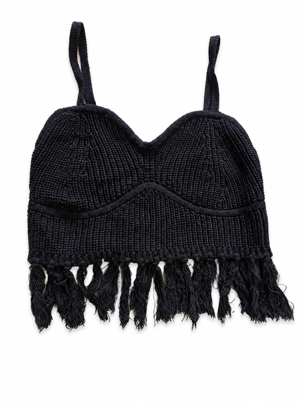 Black Crocheted Fringe Crop Tank